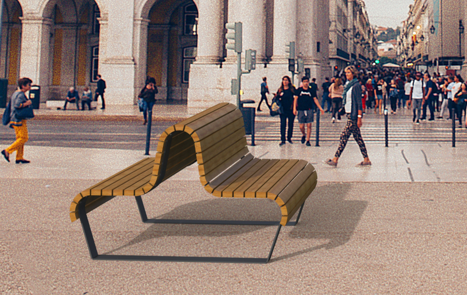 Banc Wave en bois et fer – couleur personnalisable